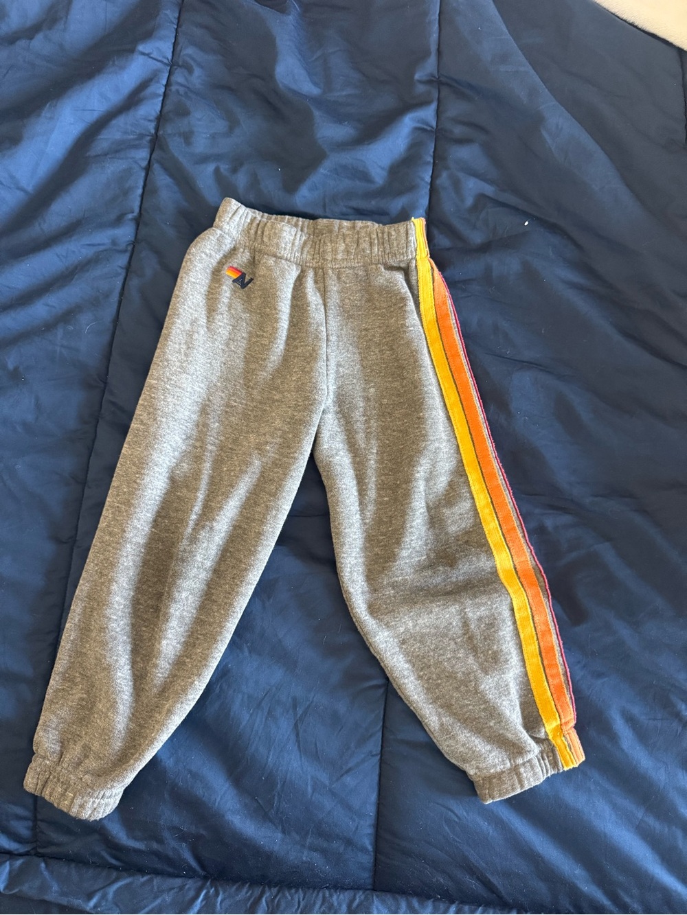 Kids Gray Sweatpants with Yellow & Orange Side Stripes